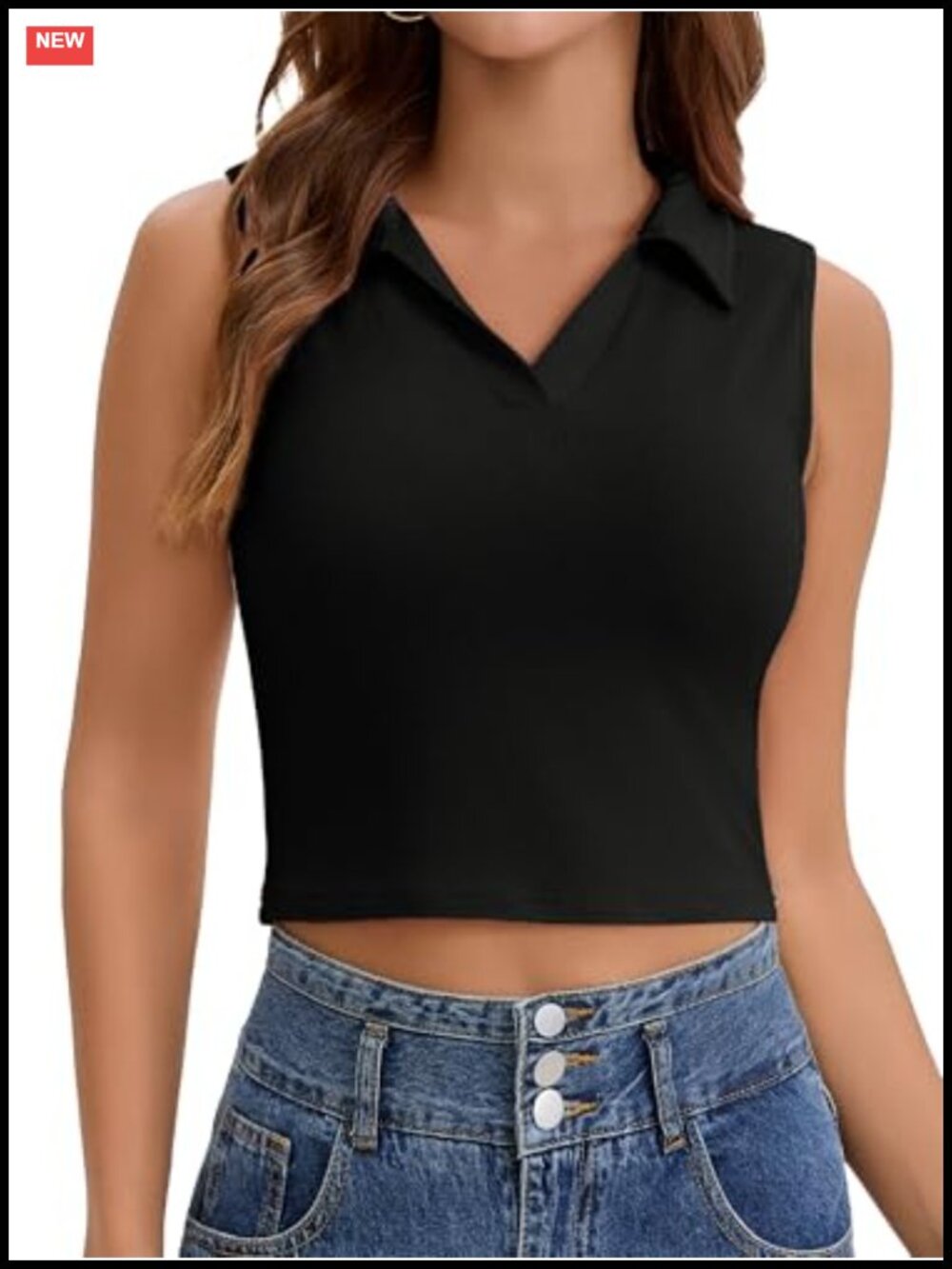 Sleeveless V-Neck Golf Crop Tank Top, Breathable Stretch